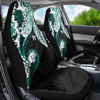 Monstera Plumeria Flowers Teal Car Seat Cover Polynesian Pattern