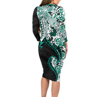 Monstera Plumeria Flowers Teal Family Matching Long Sleeve Bodycon Dress and Hawaiian Shirt Polynesian Pattern LT01 - Polynesian Pride