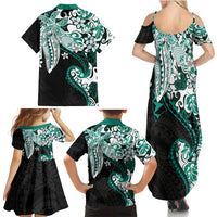 Monstera Plumeria Flowers Teal Family Matching Summer Maxi Dress and Hawaiian Shirt Polynesian Pattern LT01 - Polynesian Pride