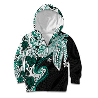 Monstera Plumeria Flowers Teal Kid Hoodie Polynesian Pattern
