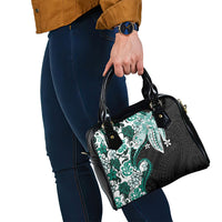Monstera Plumeria Flowers Teal Shoulder Handbag Polynesian Pattern