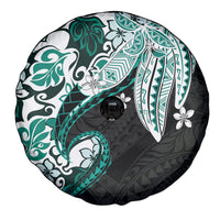 Monstera Plumeria Flowers Teal Spare Tire Cover Polynesian Pattern