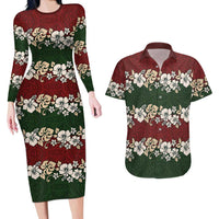 Hawaiian Hibiscus Christmas Color Couples Matching Long Sleeve Bodycon Dress and Hawaiian Shirt Unique LT01 Red - Polynesian Pride