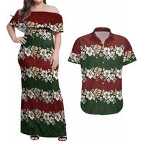 Hawaiian Hibiscus Christmas Color Couples Matching Off Shoulder Maxi Dress and Hawaiian Shirt Unique LT01 Red - Polynesian Pride