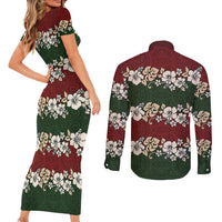 Hawaiian Hibiscus Christmas Color Couples Matching Short Sleeve Bodycon Dress and Long Sleeve Button Shirt Unique