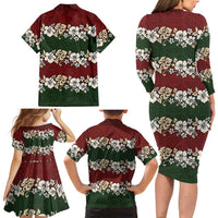 Hawaiian Hibiscus Christmas Color Family Matching Long Sleeve Bodycon Dress and Hawaiian Shirt Unique