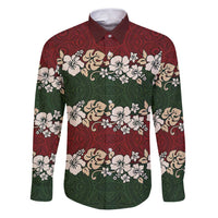 Hawaiian Hibiscus Christmas Color Family Matching Puletasi and Hawaiian Shirt Unique LT01 Dad's Shirt - Long Sleeve Red - Polynesian Pride