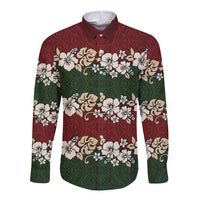 Hawaiian Hibiscus Christmas Color Long Sleeve Button Shirt Unique LT01 Unisex Red - Polynesian Pride