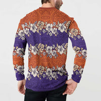 Hawaiian Hibiscus Button Sweatshirt Orange and Purple Unique