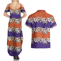 Hawaiian Hibiscus Couples Matching Summer Maxi Dress and Hawaiian Shirt Orange and Purple Unique