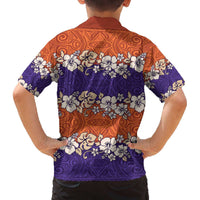 Hawaiian Hibiscus Family Matching Off The Shoulder Long Sleeve Dress and Hawaiian Shirt Orange and Purple Unique LT01 - Polynesian Pride
