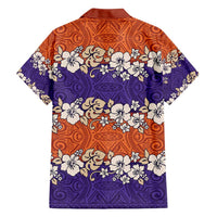 Hawaiian Hibiscus Family Matching Off Shoulder Short Dress and Hawaiian Shirt Orange and Purple Unique