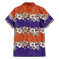 Hawaiian Hibiscus Family Matching Short Sleeve Bodycon Dress and Hawaiian Shirt Orange and Purple Unique