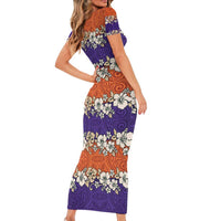 Hawaiian Hibiscus Family Matching Short Sleeve Bodycon Dress and Hawaiian Shirt Orange and Purple Unique