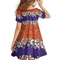 Hawaiian Hibiscus Family Matching Summer Maxi Dress and Hawaiian Shirt Orange and Purple Unique