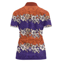 Hawaiian Hibiscus Women Polo Shirt Orange and Purple Unique