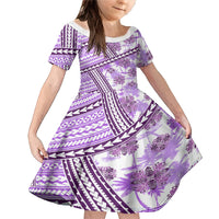Hawaii Quilt Family Matching Mermaid Dress and Hawaiian Shirt Kakau Polynesian Pattern Lilac Version LT01 Daughter's Dress Purple - Polynesian Pride