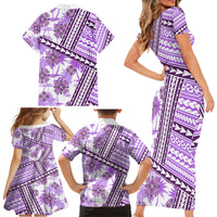 Hawaii Quilt Family Matching Short Sleeve Bodycon Dress and Hawaiian Shirt Kakau Polynesian Pattern Lilac Version LT01 - Polynesian Pride