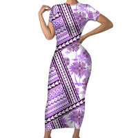 Hawaii Quilt Family Matching Short Sleeve Bodycon Dress and Hawaiian Shirt Kakau Polynesian Pattern Lilac Version LT01 Mom's Dress Purple - Polynesian Pride