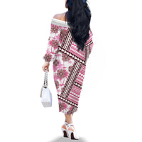Hawaii Quilt Family Matching Off Shoulder Long Sleeve Dress and Hawaiian Shirt Kakau Polynesian Pattern Mauve Pink Version LT01 - Polynesian Pride