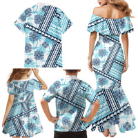 Hawaii Quilt Family Matching Mermaid Dress and Hawaiian Shirt Kakau Polynesian Pattern Sky Blue Version LT01 - Polynesian Pride