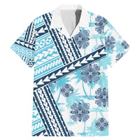 Hawaii Quilt Family Matching Mermaid Dress and Hawaiian Shirt Kakau Polynesian Pattern Sky Blue Version LT01 Dad's Shirt - Short Sleeve Blue - Polynesian Pride