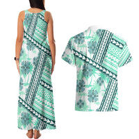 Hawaii Quilt Couples Matching Tank Maxi Dress and Hawaiian Shirt Kakau Polynesian Pattern Teal Version LT01 - Polynesian Pride