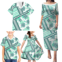 Hawaii Quilt Family Matching Puletasi Dress and Hawaiian Shirt Kakau Polynesian Pattern Teal Version LT01 - Polynesian Pride