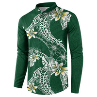Polynesian Hawaiian Plumeria Tribal Pattern Button Sweatshirt Green Version