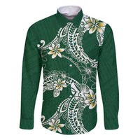 Polynesian Hawaiian Plumeria Tribal Pattern Family Matching Off Shoulder Maxi Dress and Hawaiian Shirt Green Version LT01 Dad's Shirt - Long Sleeve Green - Polynesian Pride