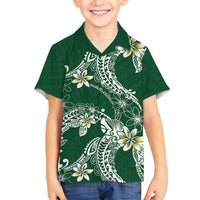 Polynesian Hawaiian Plumeria Tribal Pattern Family Matching Puletasi and Hawaiian Shirt Green Version LT01 Son's Shirt Green - Polynesian Pride
