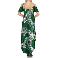 Polynesian Hawaiian Plumeria Tribal Pattern Family Matching Summer Maxi Dress and Hawaiian Shirt Green Version LT01 - Polynesian Pride