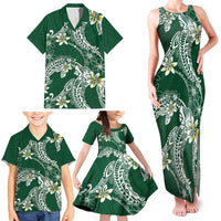 Polynesian Hawaiian Plumeria Tribal Pattern Family Matching Tank Maxi Dress and Hawaiian Shirt Green Version LT01 - Polynesian Pride