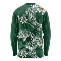 Polynesian Hawaiian Plumeria Tribal Pattern Long Sleeve Shirt Green Version