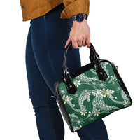 Polynesian Hawaiian Plumeria Tribal Pattern Shoulder Handbag Green Version