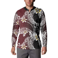 Polynesian Hawaiian Plumeria Tribal Pattern Button Sweatshirt Special Wine Red Version