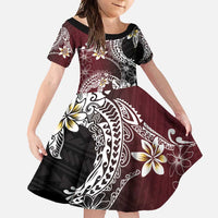 Polynesian Hawaiian Plumeria Tribal Pattern Family Matching Long Sleeve Bodycon Dress and Hawaiian Shirt Special Wine Red Version LT01 Daughter's Dress Red - Polynesian Pride