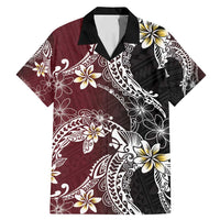 Polynesian Hawaiian Plumeria Tribal Pattern Family Matching Mermaid Dress and Hawaiian Shirt Special Wine Red Version LT01 Dad's Shirt - Short Sleeve Red - Polynesian Pride