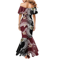 Polynesian Hawaiian Plumeria Tribal Pattern Family Matching Mermaid Dress and Hawaiian Shirt Special Wine Red Version LT01 - Polynesian Pride