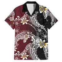 Polynesian Hawaiian Plumeria Tribal Pattern Family Matching Off The Shoulder Long Sleeve Dress and Hawaiian Shirt Special Wine Red Version LT01 Dad's Shirt - Short Sleeve Red - Polynesian Pride