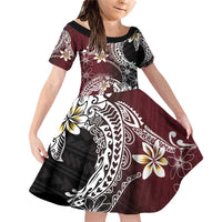 Polynesian Hawaiian Plumeria Tribal Pattern Family Matching Off Shoulder Short Dress and Hawaiian Shirt Special Wine Red Version LT01 Daughter's Dress Red - Polynesian Pride