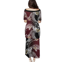 Polynesian Hawaiian Plumeria Tribal Pattern Family Matching Puletasi and Hawaiian Shirt Special Wine Red Version LT01 - Polynesian Pride