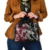 Polynesian Hawaiian Plumeria Tribal Pattern Shoulder Handbag Special Wine Red Version