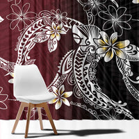 Polynesian Hawaiian Plumeria Tribal Pattern Window Curtain Special Wine Red Version