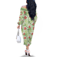 Anthurium Pikake Ti Leaf Palaka Family Matching Off The Shoulder Long Sleeve Dress and Hawaiian Shirt Green Version LT01 - Polynesian Pride