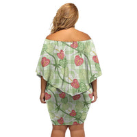 Anthurium Pikake Ti Leaf Palaka Family Matching Off Shoulder Short Dress and Hawaiian Shirt Green Version LT01 - Polynesian Pride