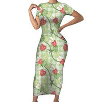 Anthurium Pikake Ti Leaf Palaka Family Matching Short Sleeve Bodycon Dress and Hawaiian Shirt Green Version LT01 Mom's Dress Green - Polynesian Pride