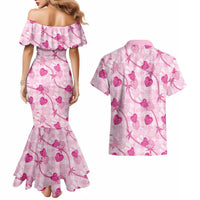 Anthurium Pikake Ti Leaf Palaka Couples Matching Mermaid Dress and Hawaiian Shirt Pink Version