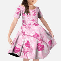 Anthurium Pikake Ti Leaf Palaka Family Matching Short Sleeve Bodycon Dress and Hawaiian Shirt Pink Version LT01 Daughter's Dress Pink - Polynesian Pride
