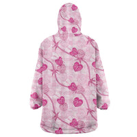 Anthurium Pikake Ti Leaf Palaka Wearable Blanket Hoodie Pink Version
